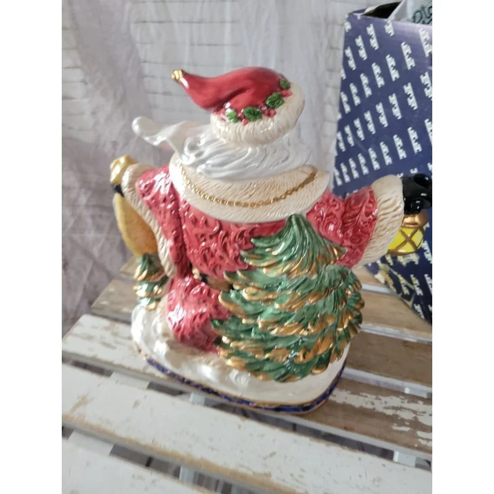 Fitz floyd 1994 Santa teapot omnibus‎ Xmas toys tea vintage